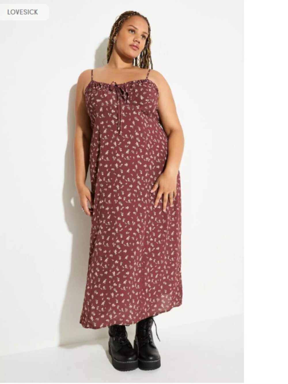 LoveSick Front-Tie Tea-Length Dress Brown